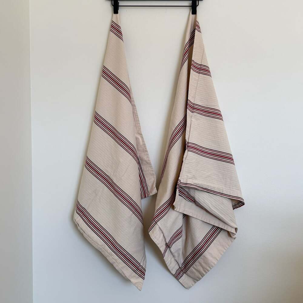 Pottery Barn Cotton Euro Shams 26x26 Red Stripe Beige Blend set of 2